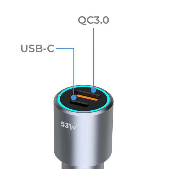 Blupebble Navi Power 53W Car Charger (USB-A, USB-C)
